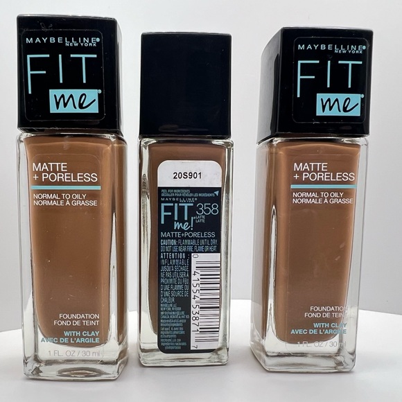 🦋$10 ~ (3) Maybelline Fit Me Foundation ~ 358 Latte ~ Matte & Poreless ~ NEW - Picture 2 of 5